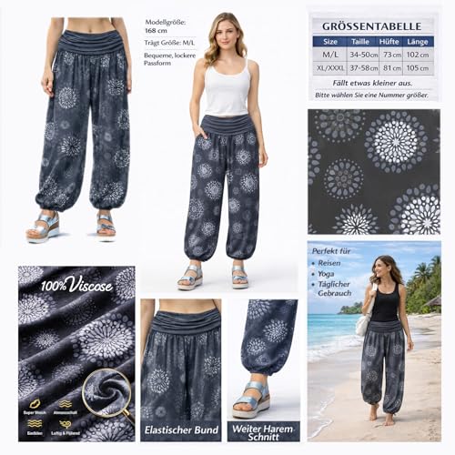 Glamexx24 Pantalón Harems para Mujer - Pantalón Aladino Ligero Hinchado, Saruel, Yoga, Bombacho, Informal de Verano