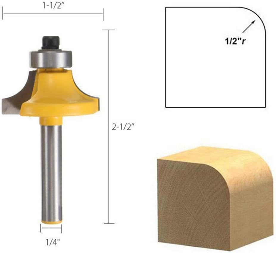 1/4-Inch Shank Roundover Edging Router Bit Set, Woodworking Milling Cutter Tools Corner Rounding Edge-forming Bit Set 1/8", 1/4", 3/8", 1/2" Radius (4 Pack) - - 