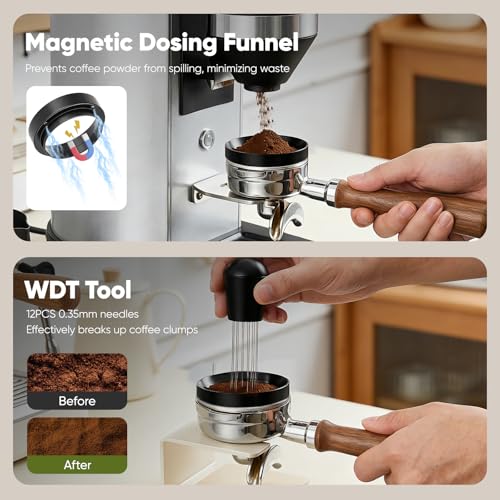 Espresso Accessories Set 54 mm, Wooden Tamper Station with Adjustable Height, Non-Slip Base and 3 Silicone Pads - Organizer for Portafilter, Distributor, Brush and Dispenser