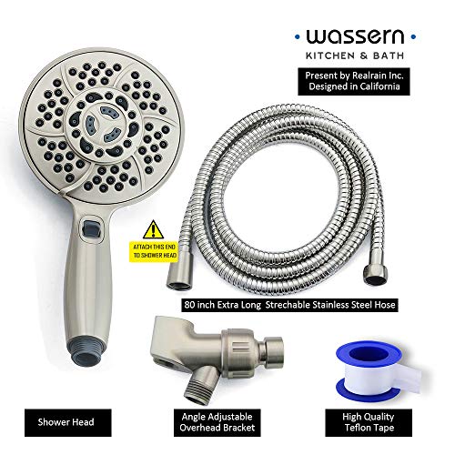 Handheld Shower Head, WASSERN High Pressure 7Setting Rainfall Massage