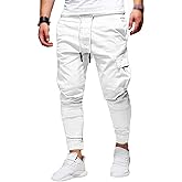 Men Joggers Chino Pants Drawstring Sports Athletic Workout Fitness Track Cargo Tapered Jogging Trousers