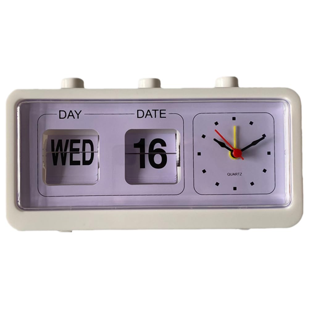 Haptufer Mechanical Flip Clock Digital Alarm Clock with Calendar - Novelty Home Decor Retro White