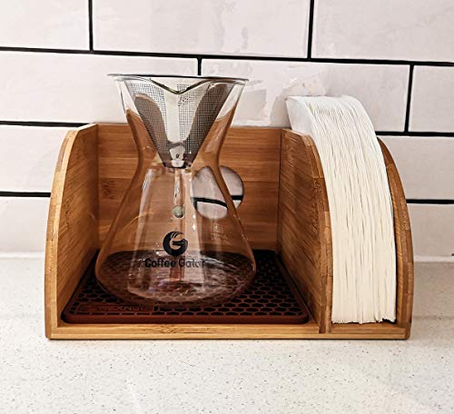 Hexnub Coffee Organizer Stand for Chemex, Bodum and Coffee Gator filtered Coffee Makers Premium Bamboo Caddy Station Holds Pour over Coffee Maker and Filters with Brown Dripper Mat Hexnub Coffee Organizer Stand for Chemex, Bodum and Coffee Gator filtered Coffee Makers Premium Bamboo Caddy Station Holds Pour over Coffee Maker and Filters with Brown Dripper Mat