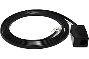 RETAILANDBULK 6 Feet Phone Extension Cord for Landline Telephones • High End Quality RJ11 Phone Cable • Pure Copper • 50 Micron Gold Contacts • Strong Thick Outer Jacket (Black, 6 FT)