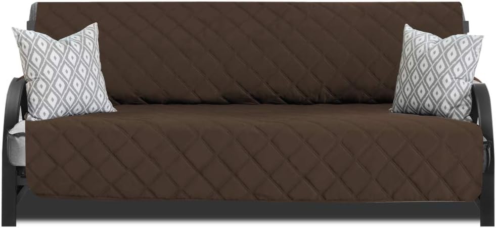 Mighty Monkey Premium Reversible Futon Slipcover, Seat Width to 70 Inch Furniture Protector, 2 Inch Elastic Strap, Washable Slip Cover for Futons, Protects from Kids, Dogs, Futon, Chocolate Taupe