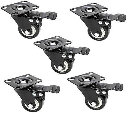 2" Swivel Caster Wheels with Brake, Heavy Duty Threaded Stem Castors for Shopping Carts, Trolley, Cabinet, Furniture (Pack of 5)