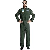EraSpooky Men Flight Suit Pilot Costume Cosplay Jumpsuit for Halloween Party