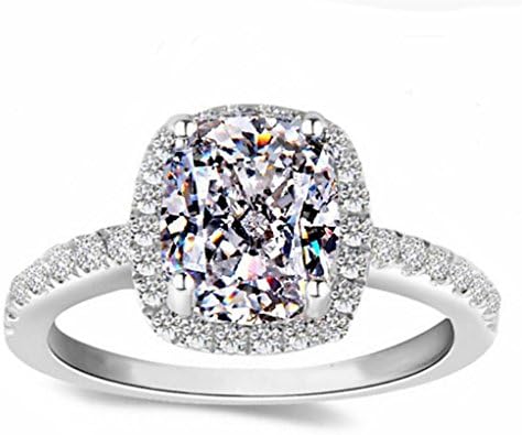 101 Facets 2 Carat Emerald Cushion Cut NSCD Halo Simulated Diamond Ring Solid 925 Silver Platinum Plated Rectangular RR65