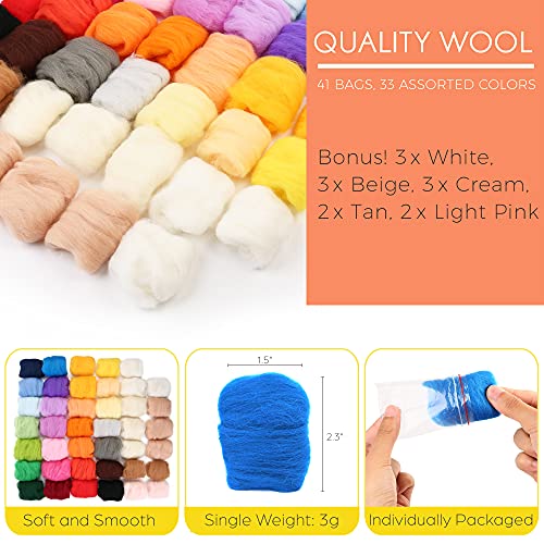 LotFancy Needle Felting Kit, 116PCS Wool Felting Starter Kit for Beginners, Wool Roving 33 Colors Set, Needle Felt Tools Supplies for DIY Craft Animal Home Decoration