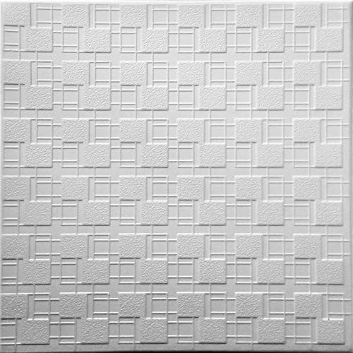 RM-83 Polystyrene (Styrofoam) ceiling tile to cover popcorn (Pack of 48 white tiles). Easy paintable. Easy DIY glue up application on any flat surface or popcorn ceiling. Decorative ceiling