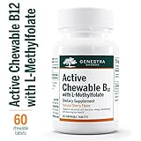Genestra Brands - Active Chewable B12 with L-Methylfolate - Chewable Folate Supplement - Natural Cherry Flavor - 60 Chewable Tablets