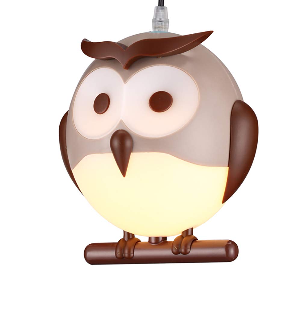 Am-Light Modern Ceiling Light with Pendant Owl Shade for Children's Bedroom Decoration, Brown