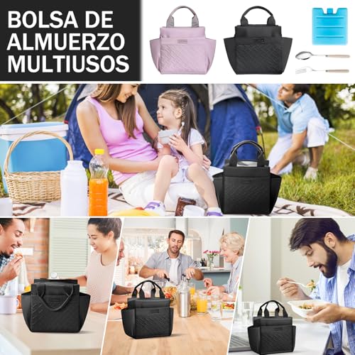 ZZBIFRJ Loncheras Térmica para Mujer, Bolsa de Almuerzo de Gran Capacidad con Cristales Hielo y Cubiertos, Aislamiento Portátil Ideal para el Trabajo, Playa, Camping
