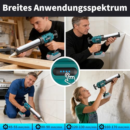 ELESKY Battery Cartridge Gun 18 V, Compatible with Makita 18 V Batteries, Electric Cartridge Gun with Anti-Drip, LED Light, 4 Speeds, Silicone Gun Battery for 300-310 ml Cartridges, without Battery