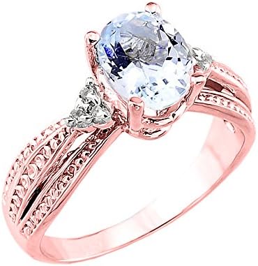 14k Rose Gold Diamond Band Oval Aquamarine Engagement Ring (Size 10)