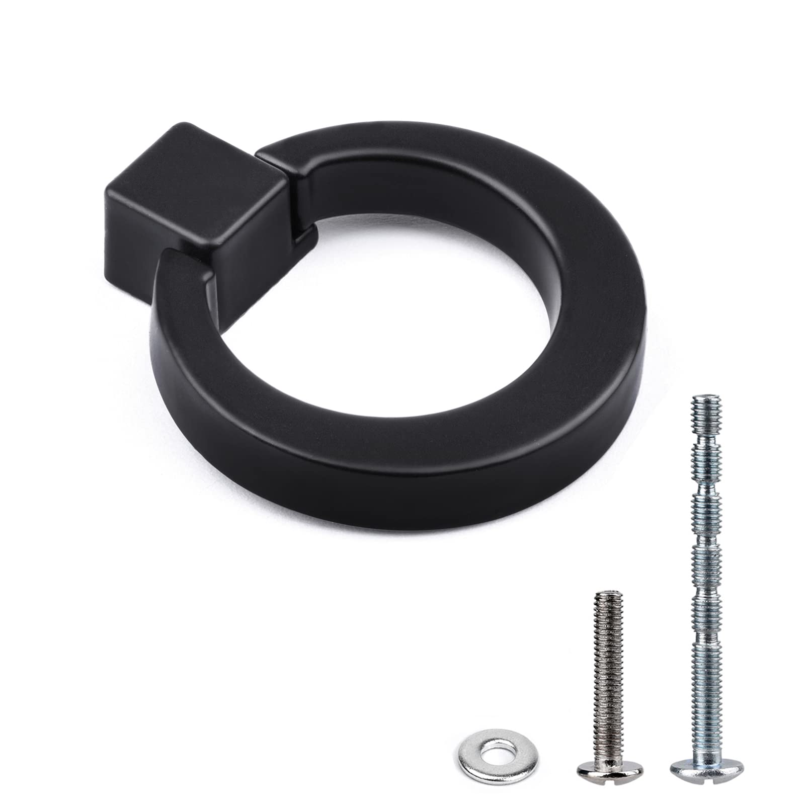 WEAVERBIRD Black Cabinet Knobs 10PCS 28MM Zinc Alloy Single Hole Drawer Pull Kitchen Door Handles with Screws Round Rings for Wardrobe Furniture