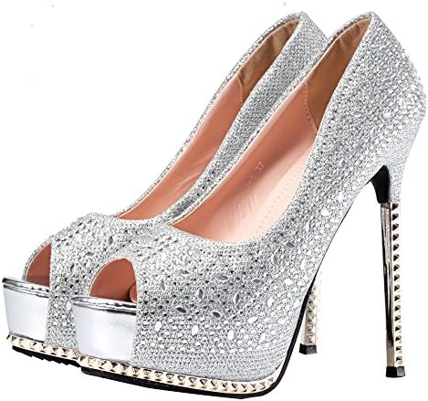 Platform Pumps Shoes Women Stilettos Wedding Evening Party Sexy High Heels (8, Silver)