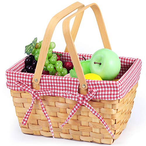 Picnic Basket Natural Woven Woodchip with Double Folding Handles | Easter Basket | Storage of Plastic Easter Eggs and Easter Candy | Organizer Blanket Storage | Bath Toy and Kids Toy Storage - Thumbnail 7