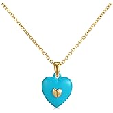 Lunvky Valentine Gift 14K Gold Plated Heart Pendant Necklace for Women Trendy Cute Dainty Love Choker Necklaces Pink Black White Red Enamel Heart Pendants Fashion Jewelry Birthday Mother Gifts