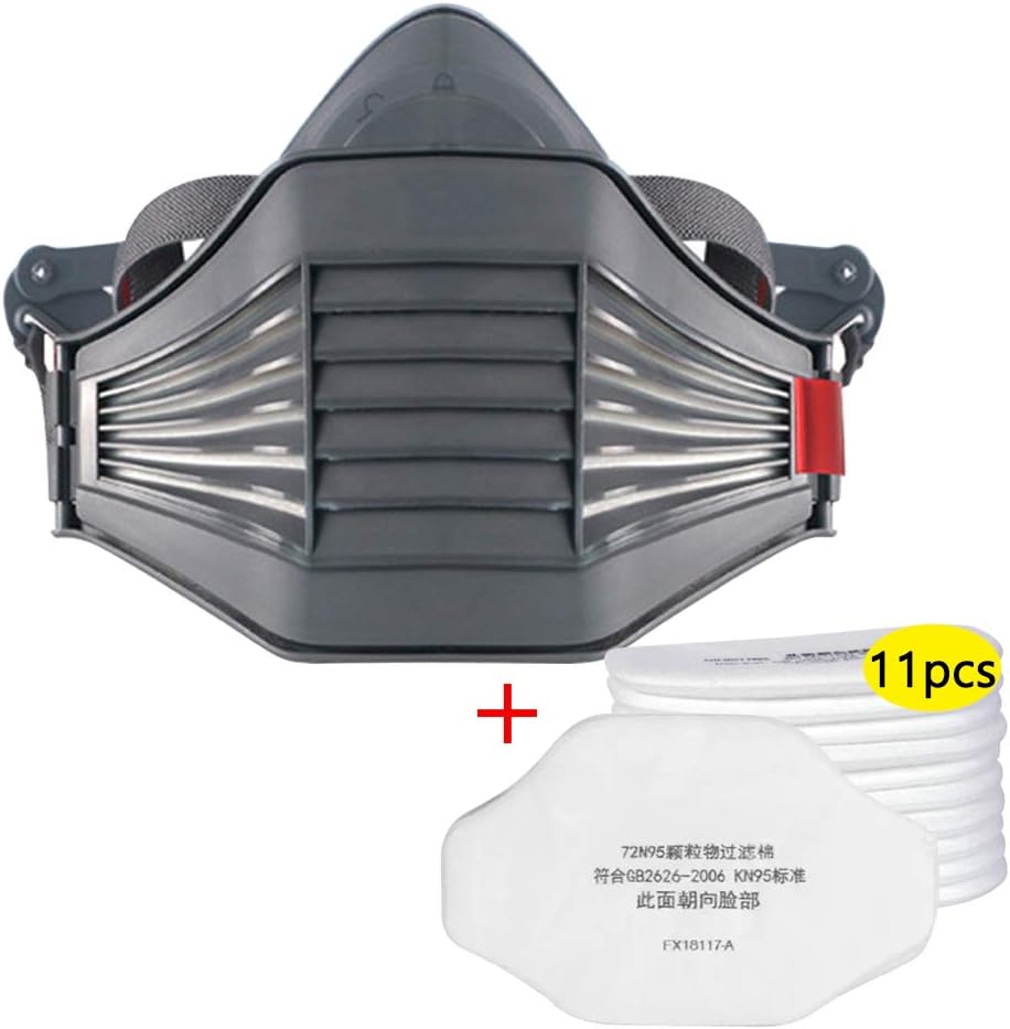 Anti-fog PM2.5 Dust Mask Half Mask with 1 Filter Cotton, Unisex Anti-Dust Half Face Mask, Exhaust Gas Windproof Mouth Mask for Outdoor Sports Running (1 set +11 pcs)