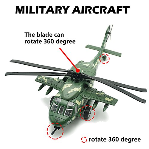 CORPER TOYS Diecast Metal Army Helicopter Military Airplane with Sounds and Lights Pullback Plane Toy for Kids Boys