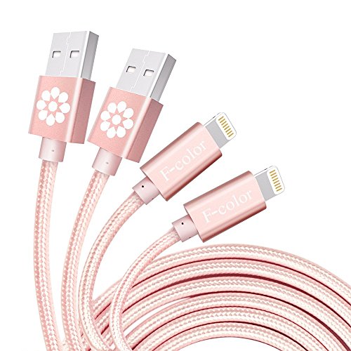 Lightning Cable, iPhone 6S Charger Rose Gold, 2 Pack 6.6 Feet Fcolor