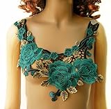 Teal Tone Rose Embroidered Lace Ribbon Trim Neckline Collar Applique Patch Scrapbooking Embossed Sewing Supplies 1 Piece/t1375