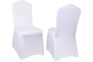 Yahpetes Chair Cover White Polyester Spandex Banquet Chair Covers Slipcover Flat Front Stretch Spandex Chair Covers for Wedding Banquet Dining Party Decorations (1 Pcs White)