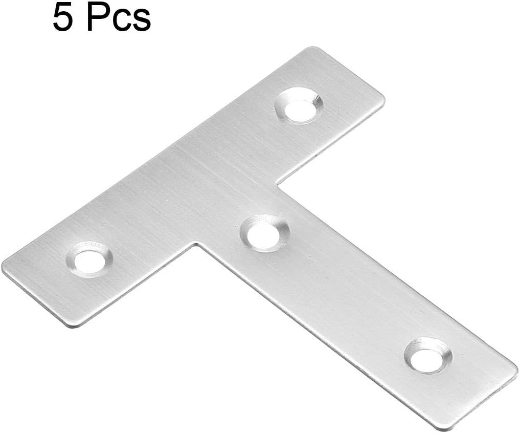 sourcing map Flat T Shape Repair Mending Plate, 60mmx60mm, Stainless Steel Joining Bracket Support Brace, Pack of 5 - Image 3
