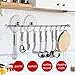 Nidouillet Kitchen Rail Wall Mounted Utensil Racks with 10 Stainless Steel Sliding Hooks for Kitchen Tool, Pot Lid, Pan, Towel AB005