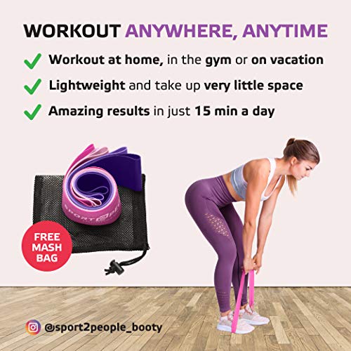 image for sport2people Set of 4 Exercise Resistance Loop Bands with 2 Workout E-