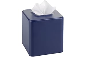 mDesign Metal Square Tissue Box Cover, Modern Facial Paper Holder - Accessories for Bathroom Vanity Countertop, Bedroom Dresser, Night Stand, Desk, Office, End Table, Unity Collection, Matte Navy Blue