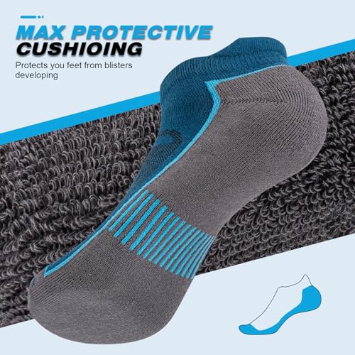 Cirorld Mens Ankle Running Socks, Athletic Cushioned Low Cut Moisture Wicking Cotton Short Sports Socks, 6 Pairs