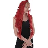 Aularso Lace Church Veils Wedding Floral Scarf Tassel Shawl Mantilla Veils Soft Tulle Embroidered Bridal Mass Veil for Women