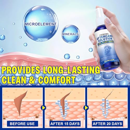 Piercing Aftercare Spray - Saline Solution Natural Keloid Bump Removal - Ear Piercing Cleaner Nose Septum Belly Button Cartilage - Seawater Disinfection Spray - Fine Mist 2 Fl Oz
