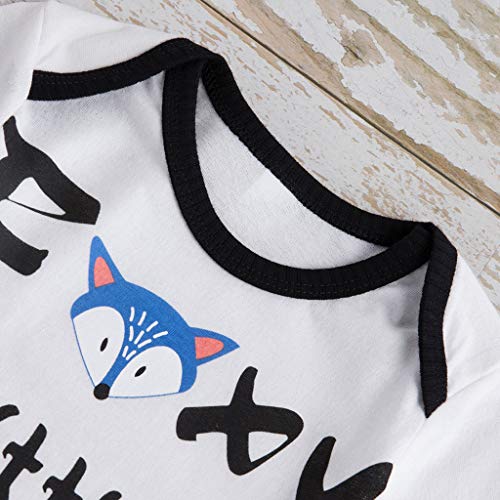 Little Story 0-24M Children's Long-Sleeved Cartoon Alphabet Fox Print Hakama + Animal Print Trousers + hat Set Toddler Kid Blue