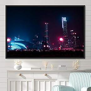 signwin Framed Canvas Wall Art City Illuminations Aerial...