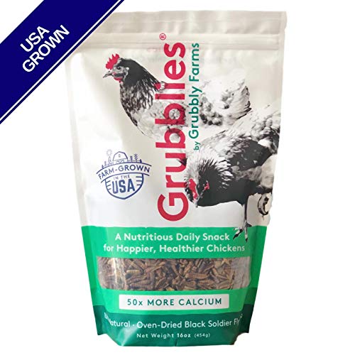 Grubblies - 1 lb. 50x More Calcium Than Mealworms, USA-Grown Non-GMO Grubs - a Daily Nutritious Snack to Treat Your Chickens - 100% Natural and Oven-Dried for Happy, Healthy Hens