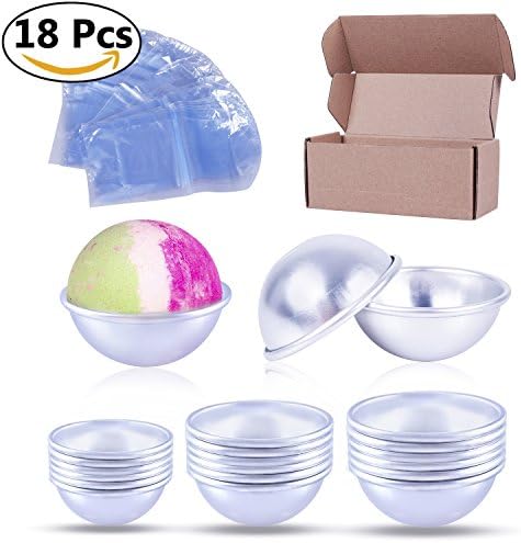 THREEMAO Bath Bomb Mold,Soap Molds,DIY Bath Bomb Kits,18 PCS 3 Size with 100 Packs 9 X 4.3 Inch Shrink Wrap Bags for Crafting Your Own Fizzles