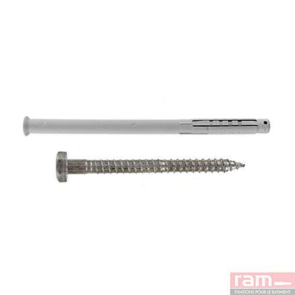 Pack of 10 Long Wall Plugs with Coach Screw Zinc-Plated Steel 10 mm x 100 mm
