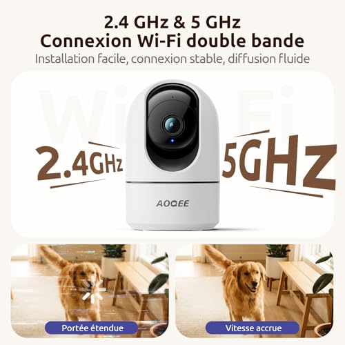 AOQEE 2K 3MP Indoor WiFi Surveillance Camera – 2.4G/5G Dual Band WiFi Surveillance Camera, 360° Intelligent Tracking, AI Human Detection, Compatible with Alexa for Baby/Cat/Dog (Pack of 3)
