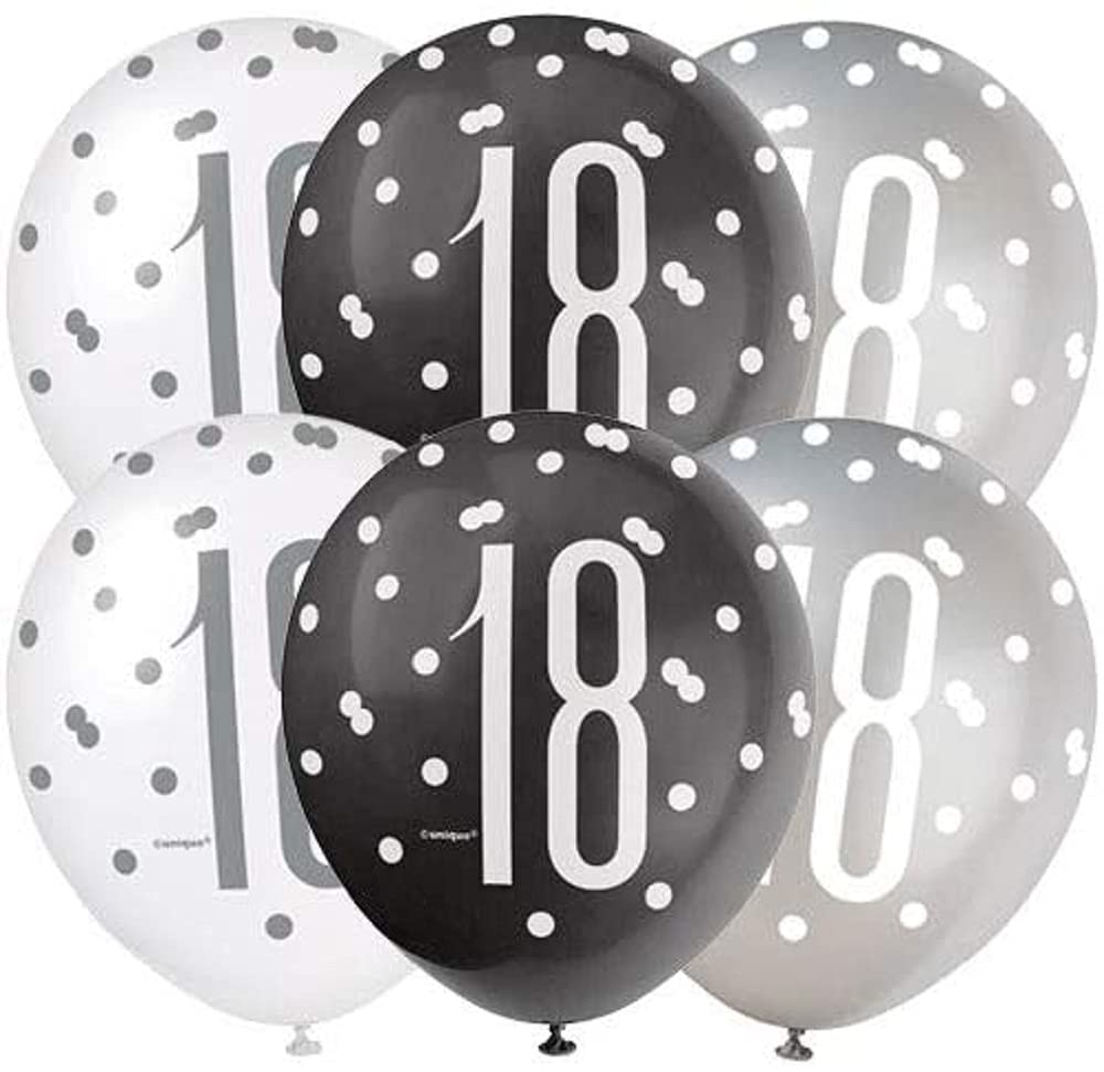 Stunning 18 th Birthday Black Glitz Latex Balloons (30cm) - Perfect for Memorable Milestone Party Decor - 6ct