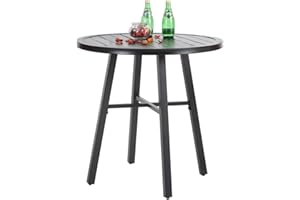 PHI VILLA 28 Inch Patio Table, Outdoor Round Weather-Resistant Metal Bistro Table - Black