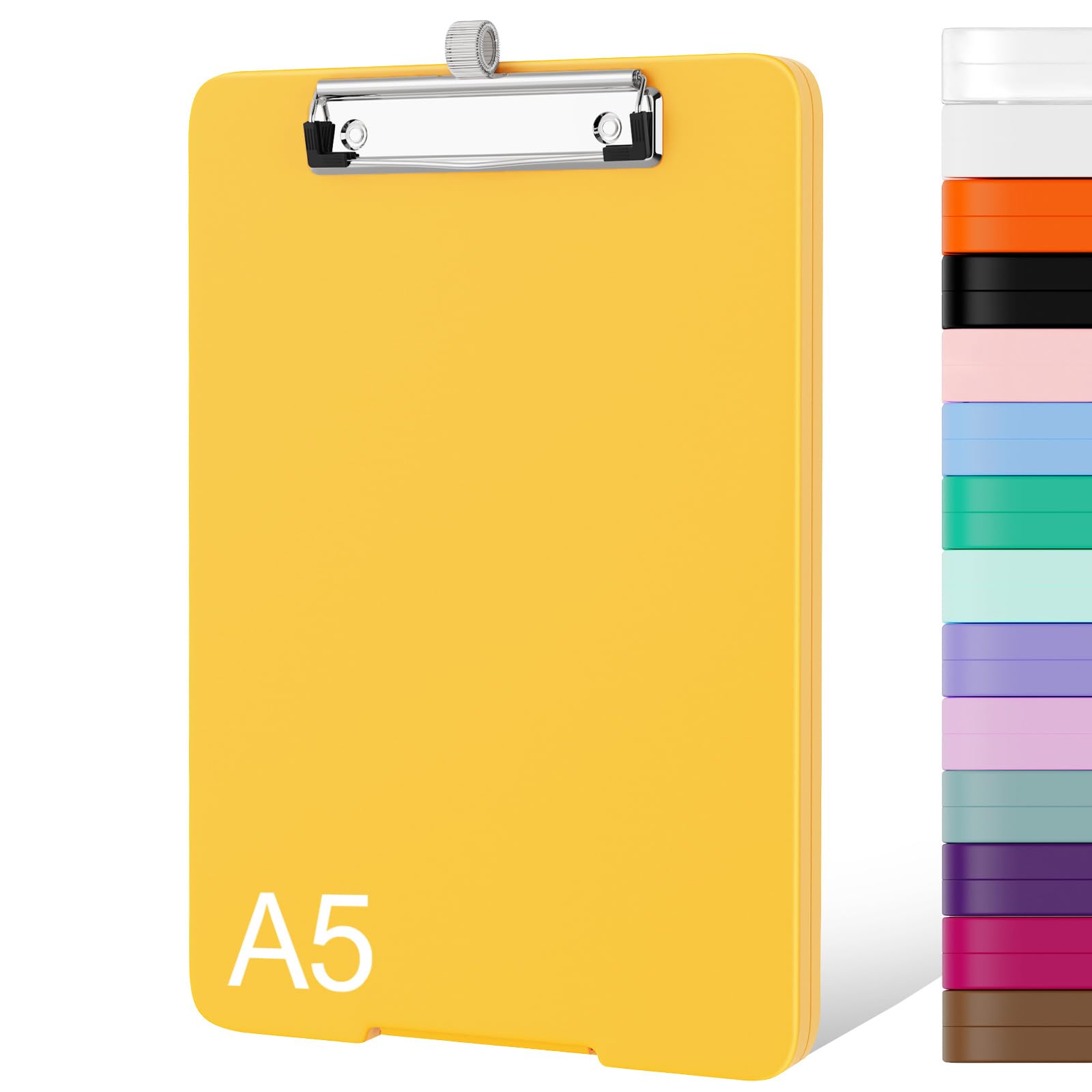 Piasoenc Small Clipboard with Storage, A5 Organization Box with Pen Holder, Plastic Clipboard with Low Profile Clip for Nurses, Teachers, Yellow