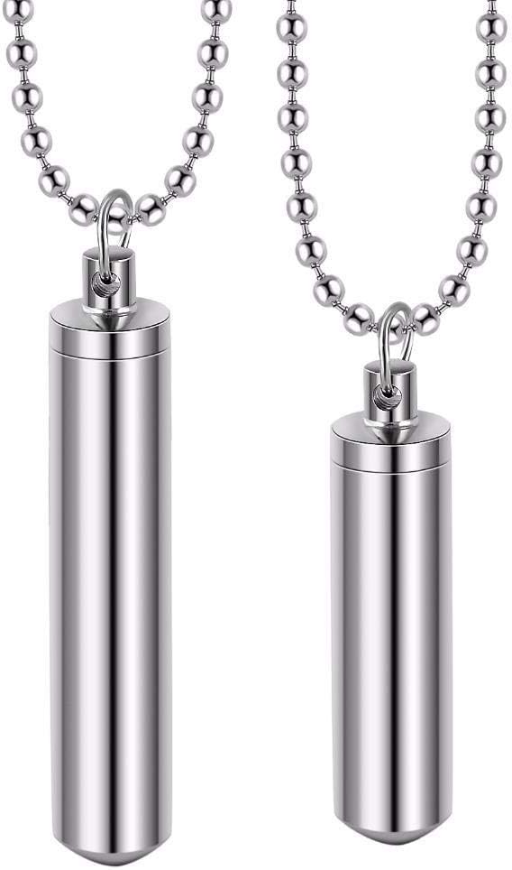 Urn Cremation Keepsake Ashes Urns Stainless Steel Cylinder Perfume Bottle Pendant Cylindrical Casket Memorial Pendant
