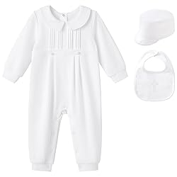 pureborn Baby Boys Baptism Romper with Bonnet and
