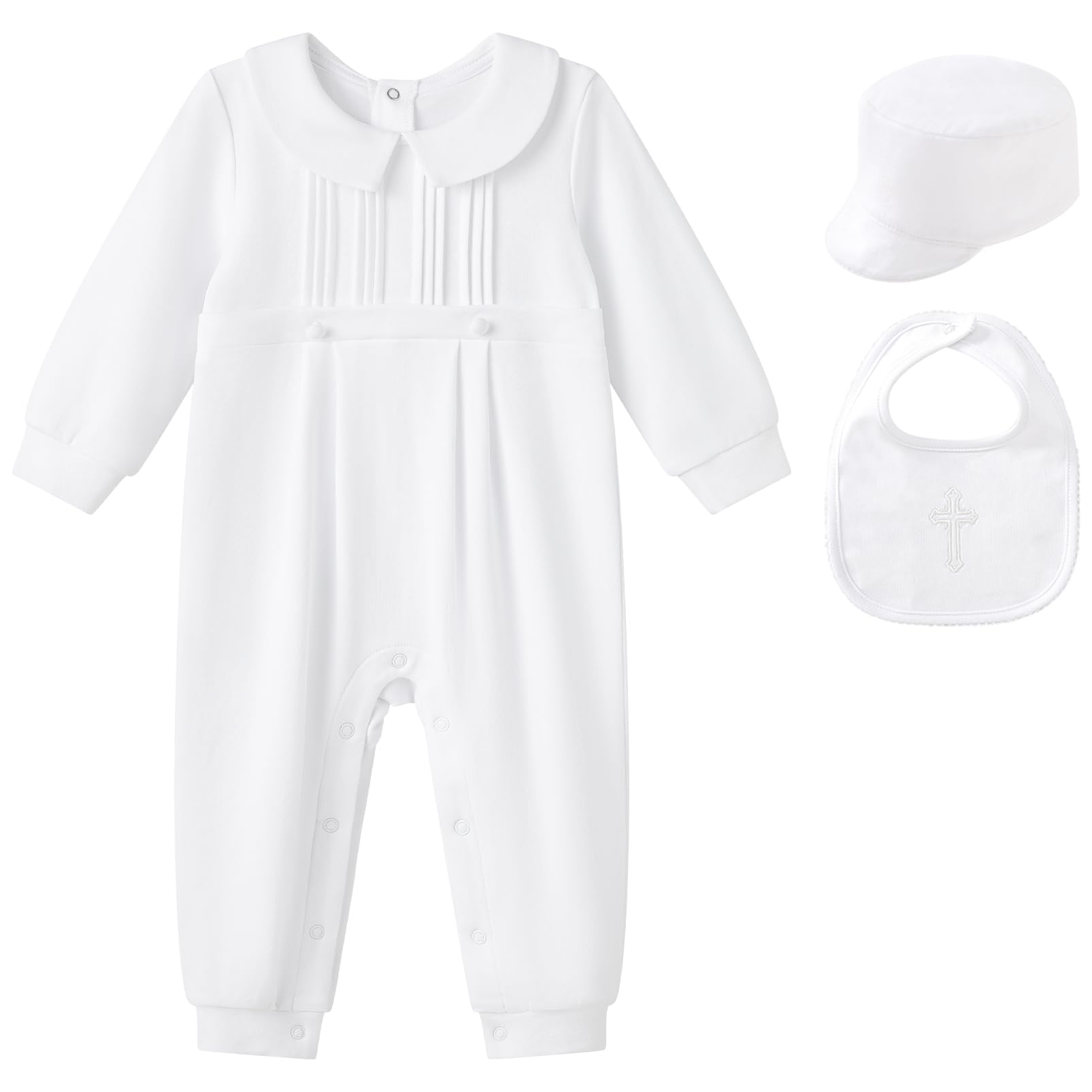 pureborn Baby Boys Baptism Romper with Bonnet and