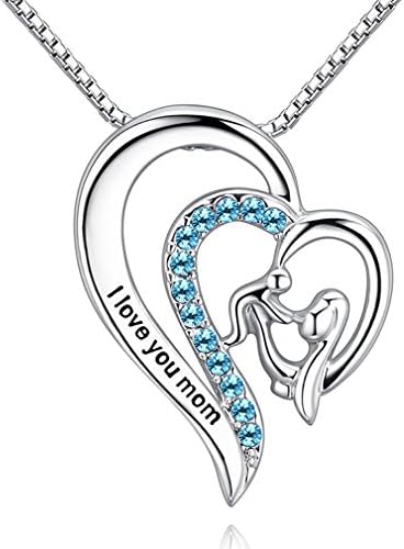 Mothers Hold Child Heart Love Pendant Necklace, DK Blue Crystal Jewelry,I Love You to the Moon and Back