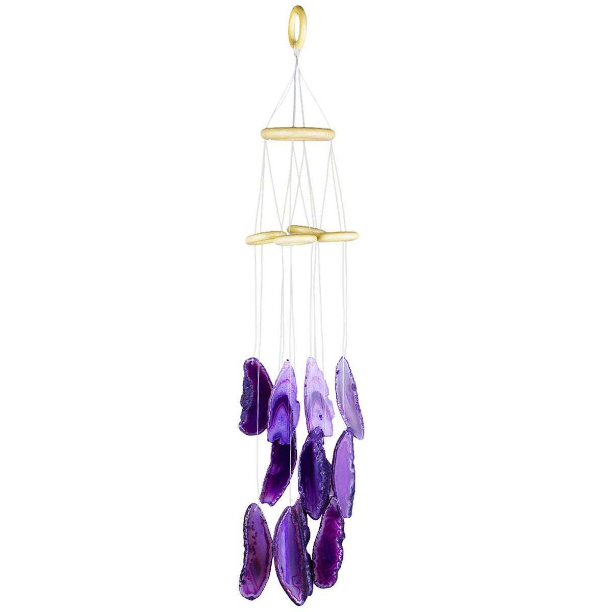 mookaitedecor Large Purple Agate Slice Crystal Wind Chime for Home Porch Garden Indoor Outdoor Decoration, Healing Crystal Art Hanging Ornament Reiki Wind Chime Gift Lucky Feng Shui Purple Home Decor