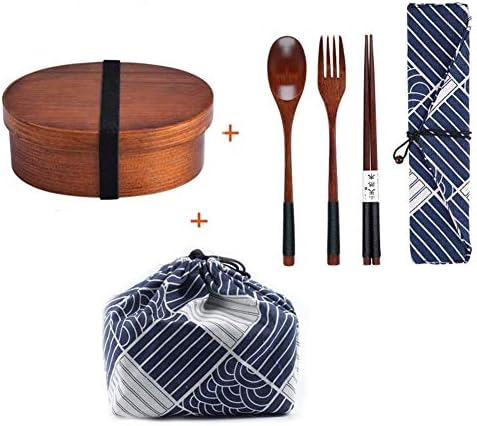SX1560 Japanese Wooden Lunch Box Compartment Sushi Food Container for Kids Bento Box with Bag&Spoon Chopsticks Dinnerware Set (Color : A1)